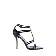 Saint Laurent Black Calf Leather Stiletto Heel Sandals