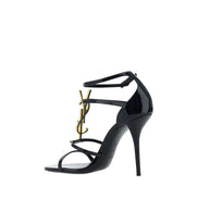 Saint Laurent Black Calf Leather Stiletto Heel Sandals