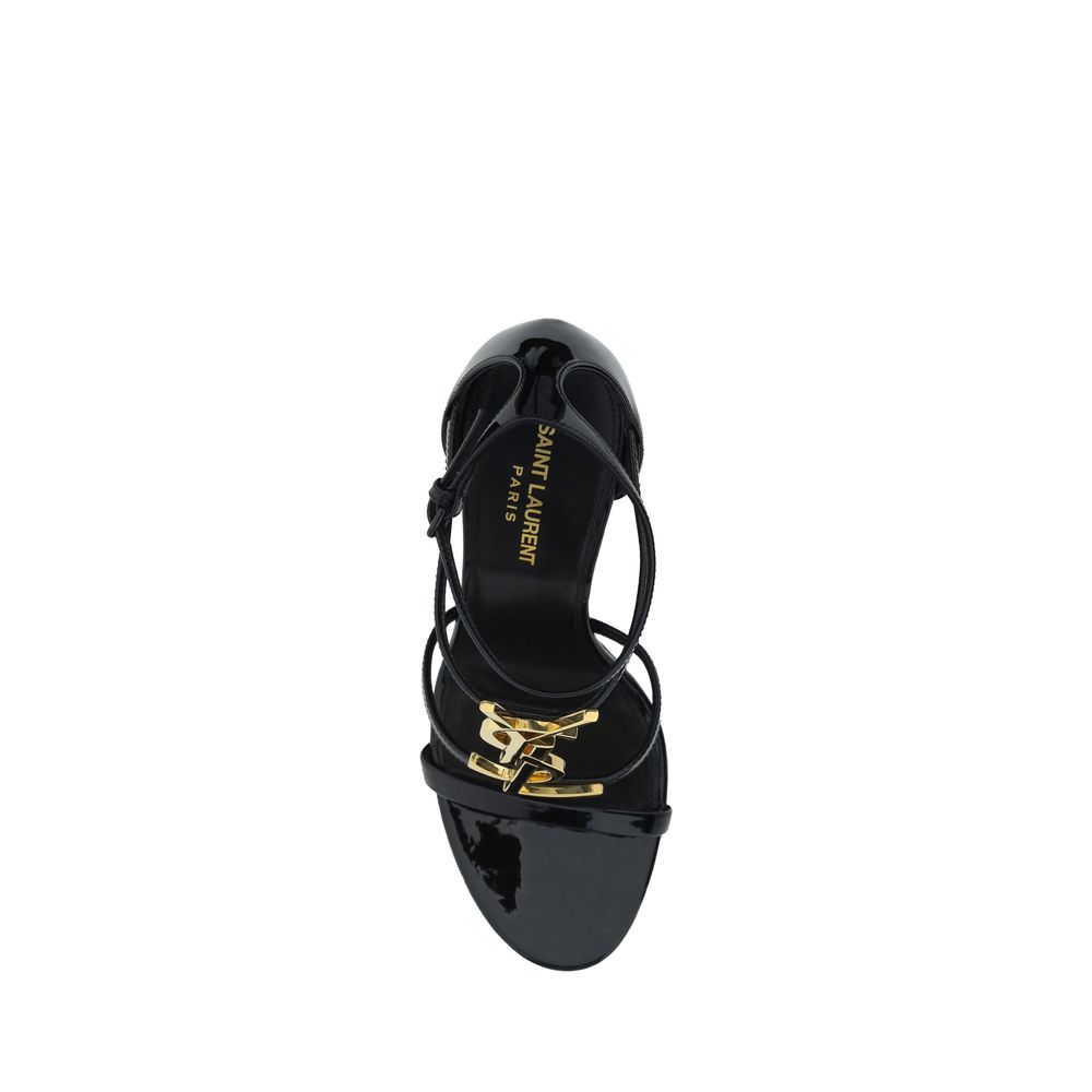 Saint Laurent Black Calf Leather Stiletto Heel Sandals