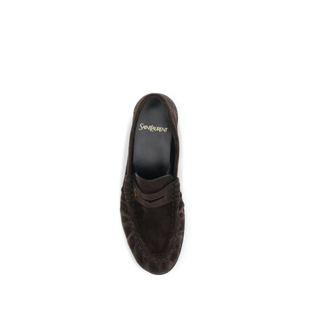 Saint Laurent Brown Calf Leather Slip-On Loafers