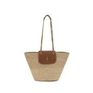 Geantă shopper Saint Laurent bej din rafie Manon
