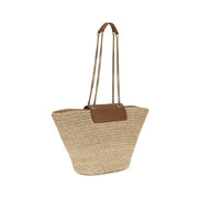 Geantă shopper Saint Laurent bej din rafie Manon
