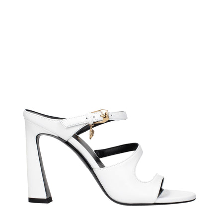 Sandale cu toc stiletto Versace albe din piele