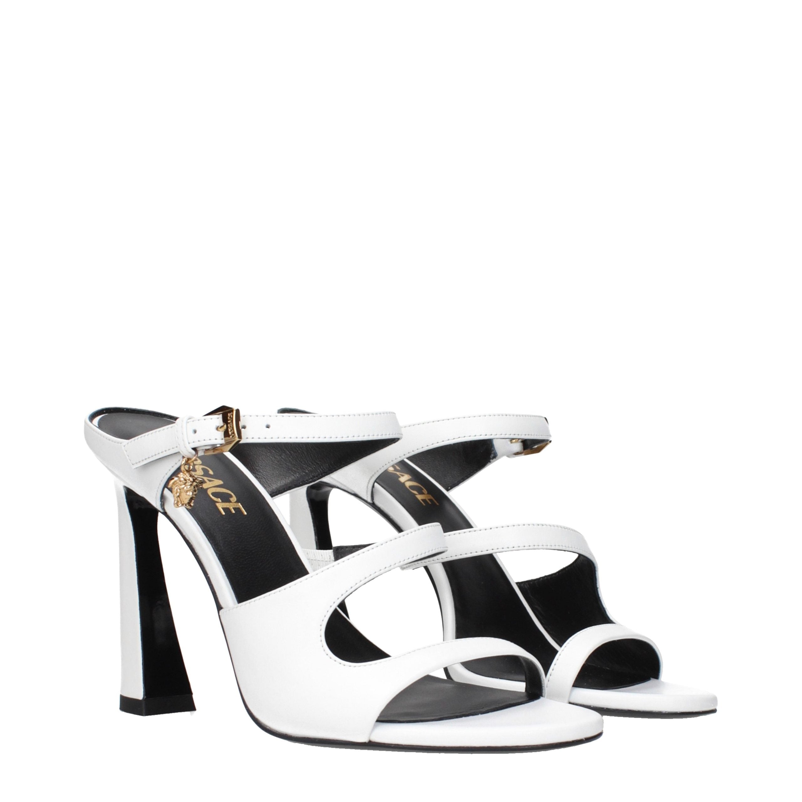 Sandale cu toc stiletto Versace albe din piele