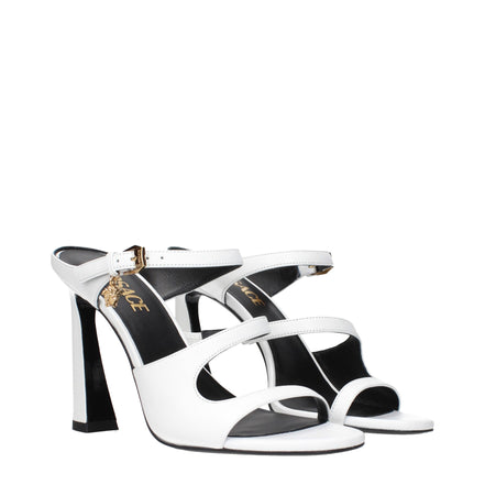 Sandale cu toc stiletto Versace albe din piele