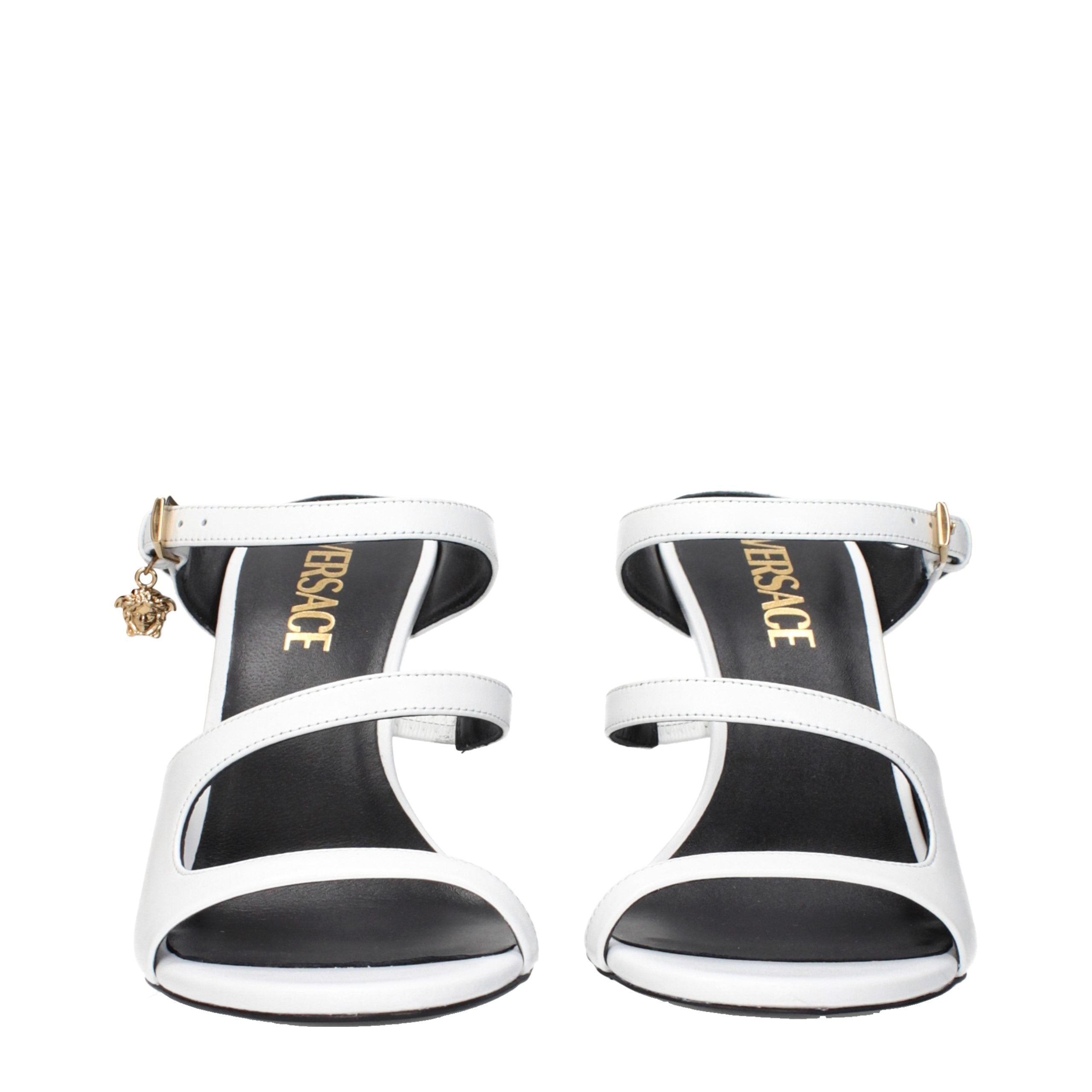 Sandale cu toc stiletto Versace albe din piele