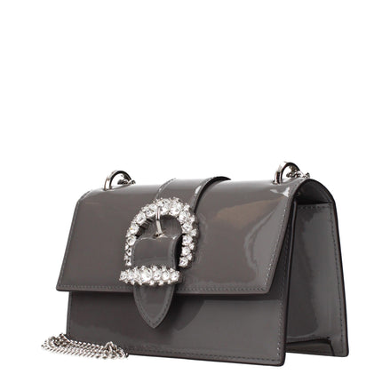 Geantă de umăr Jimmy Choo gri din piele lacuită