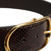 Dolce & Gabbana Curea Maro din Piele de Piton cu Cataramă din Metal Auriu