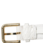 Dolce & Gabbana White Embossed Leather Gold Buckle Belt Strap Bracelet