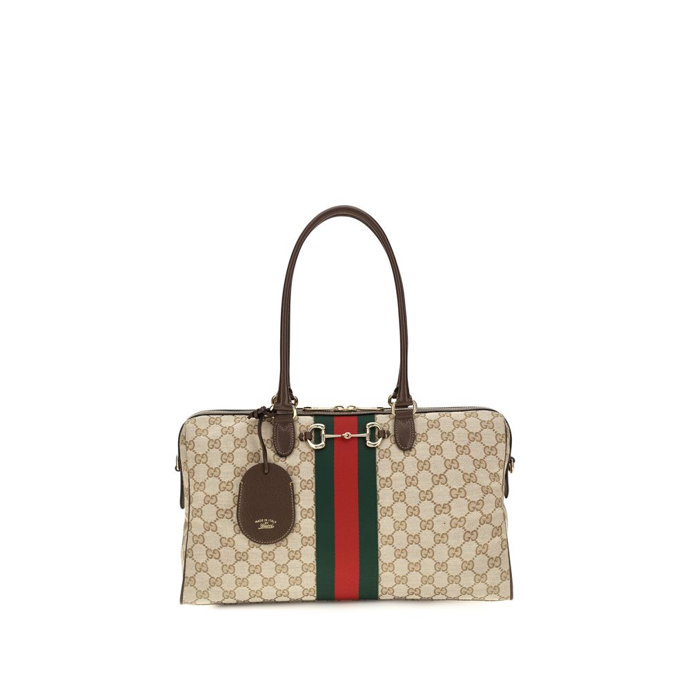 Geantă Gucci bej din material textil Horsebit Web