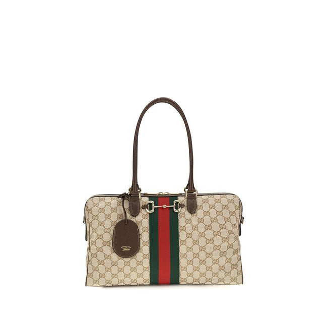 Geantă Gucci bej din material textil Horsebit Web