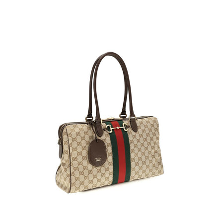 Geantă Gucci bej din material textil Horsebit Web