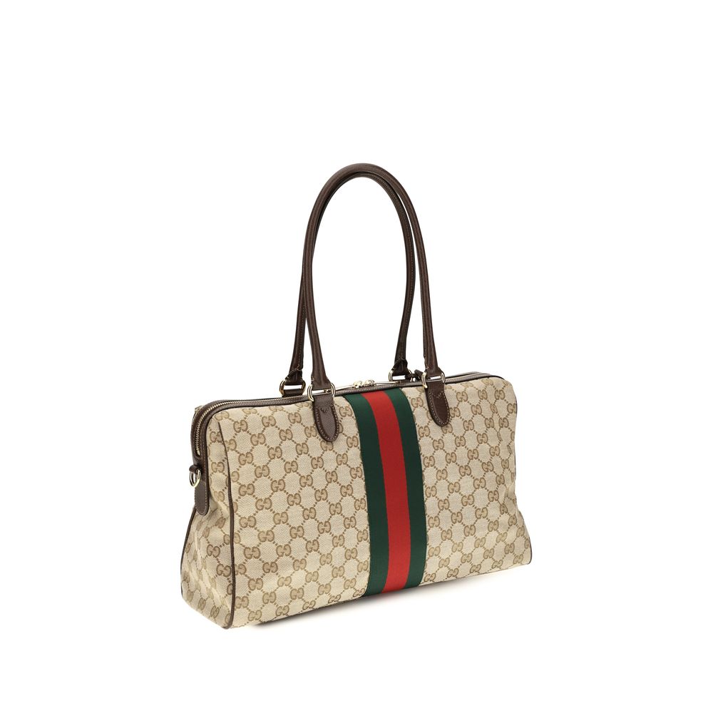 Geantă Gucci bej din material textil Horsebit Web