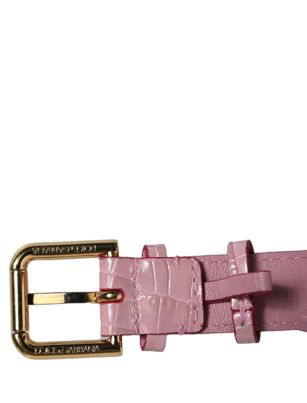Brățară Dolce & Gabbana roz din piele croco cu cataramă aurie