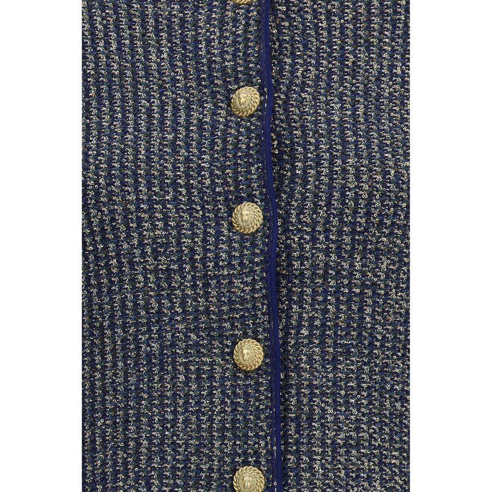 Cardigan Balmain albastru din poliamidă