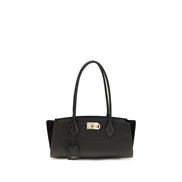 Ferragamo Black Calf Leather Bos Taurus Shoulder Bag