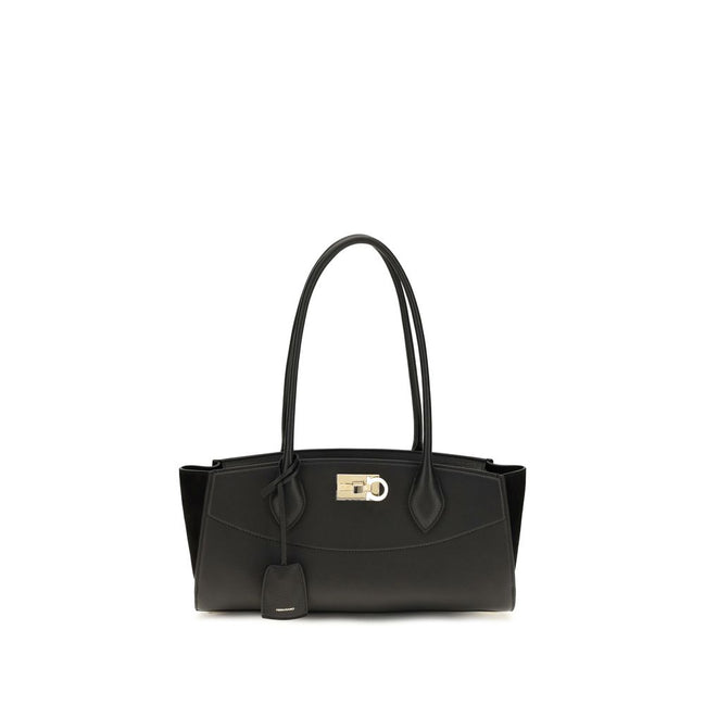 Ferragamo Black Calf Leather Bos Taurus Shoulder Bag