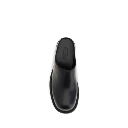 MM6 Black Calf Leather Bos Taurus Mules