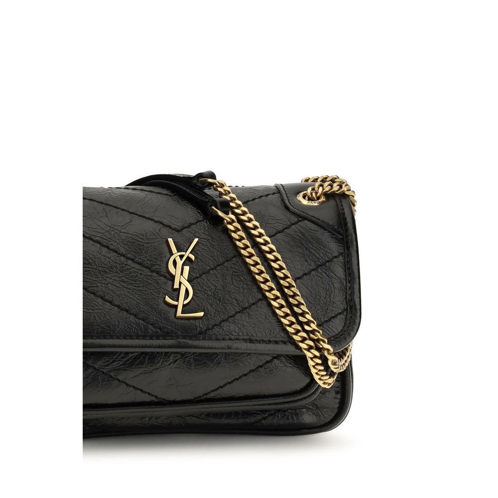 Saint Laurent Black Calf Leather Shoulder Bag Niki