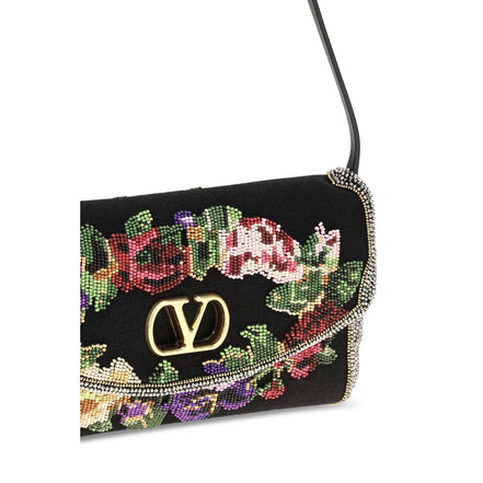 Geantă pe umăr Valentino Garavani neagră din satin