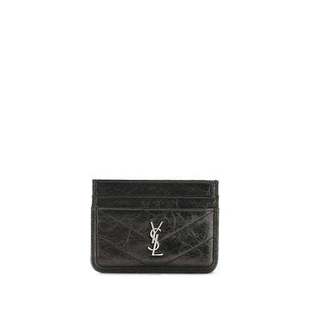Suport pentru carduri Saint Laurent negru din piele