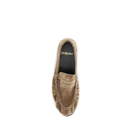 Mocasini slip-on Saint Laurent bej din piele întoarsă
