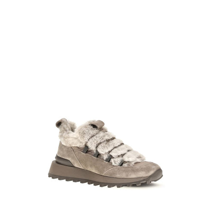 Sneakers atletici Brunello Cucinelli gri din piele întoarsă