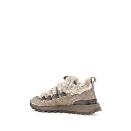 Sneakers atletici Brunello Cucinelli gri din piele întoarsă