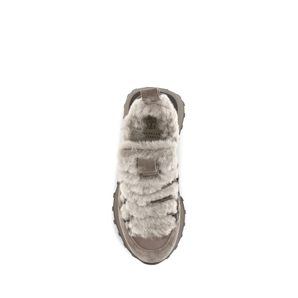Sneakers atletici Brunello Cucinelli gri din piele întoarsă
