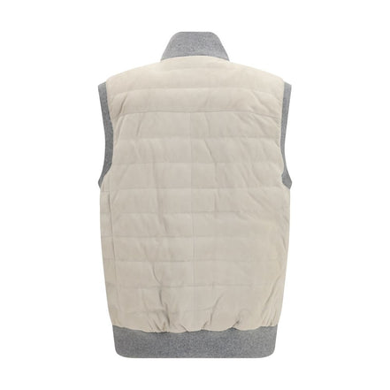 Brunello Cucinelli Beige Calf Leather Sleeveless Jacket