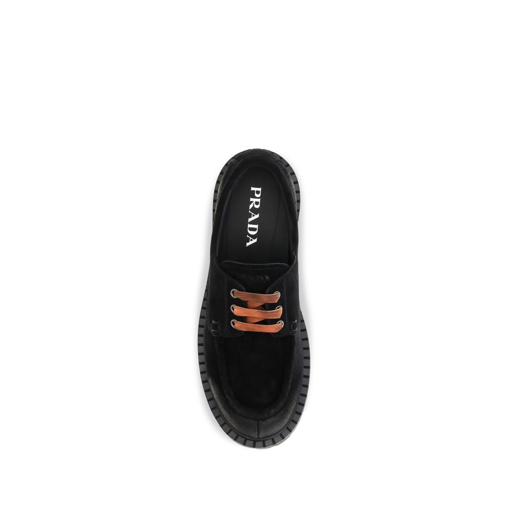 Prada Mocasini Negri din Piele Întoarsă