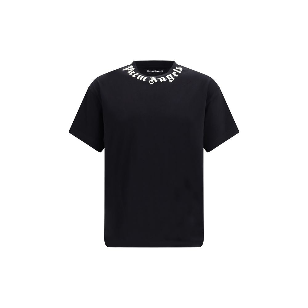 Tricou Palm Angels negru din bumbac cu logo pe guler