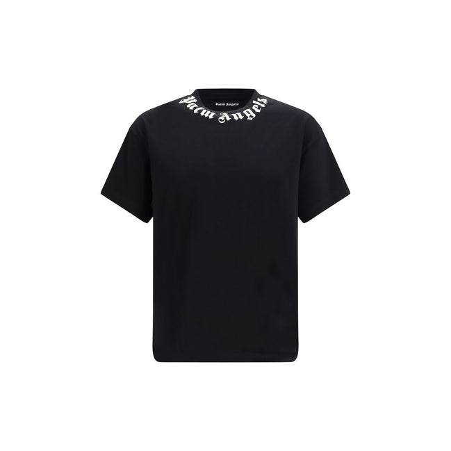 Tricou Palm Angels negru din bumbac cu logo pe guler