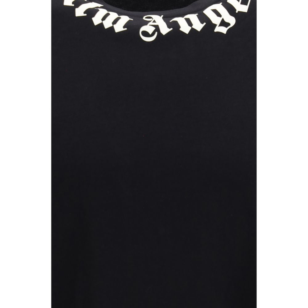 Tricou Palm Angels negru din bumbac cu logo pe guler