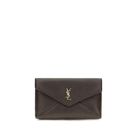 Saint Laurent Poșetă Clutch Maro din Piele de Miel