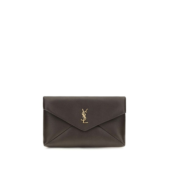 Saint Laurent Poșetă Clutch Maro din Piele de Miel