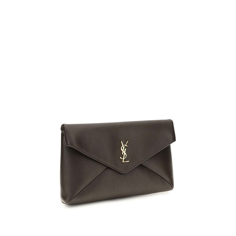Saint Laurent Poșetă Clutch Maro din Piele de Miel