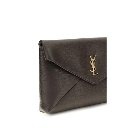 Saint Laurent Poșetă Clutch Maro din Piele de Miel