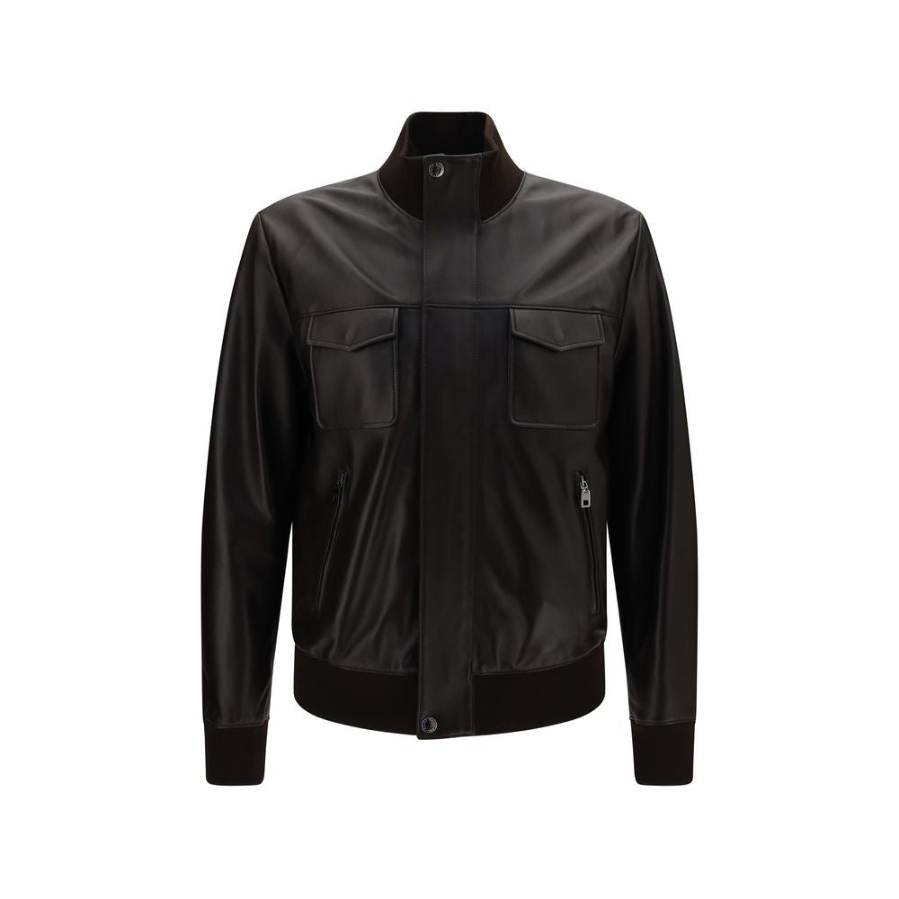 Dolce & Gabbana Geacă Bomber Maro din Piele de Miel