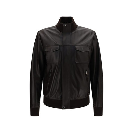 Dolce & Gabbana Geacă Bomber Maro din Piele de Miel