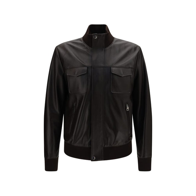 Dolce & Gabbana Geacă Bomber Maro din Piele de Miel
