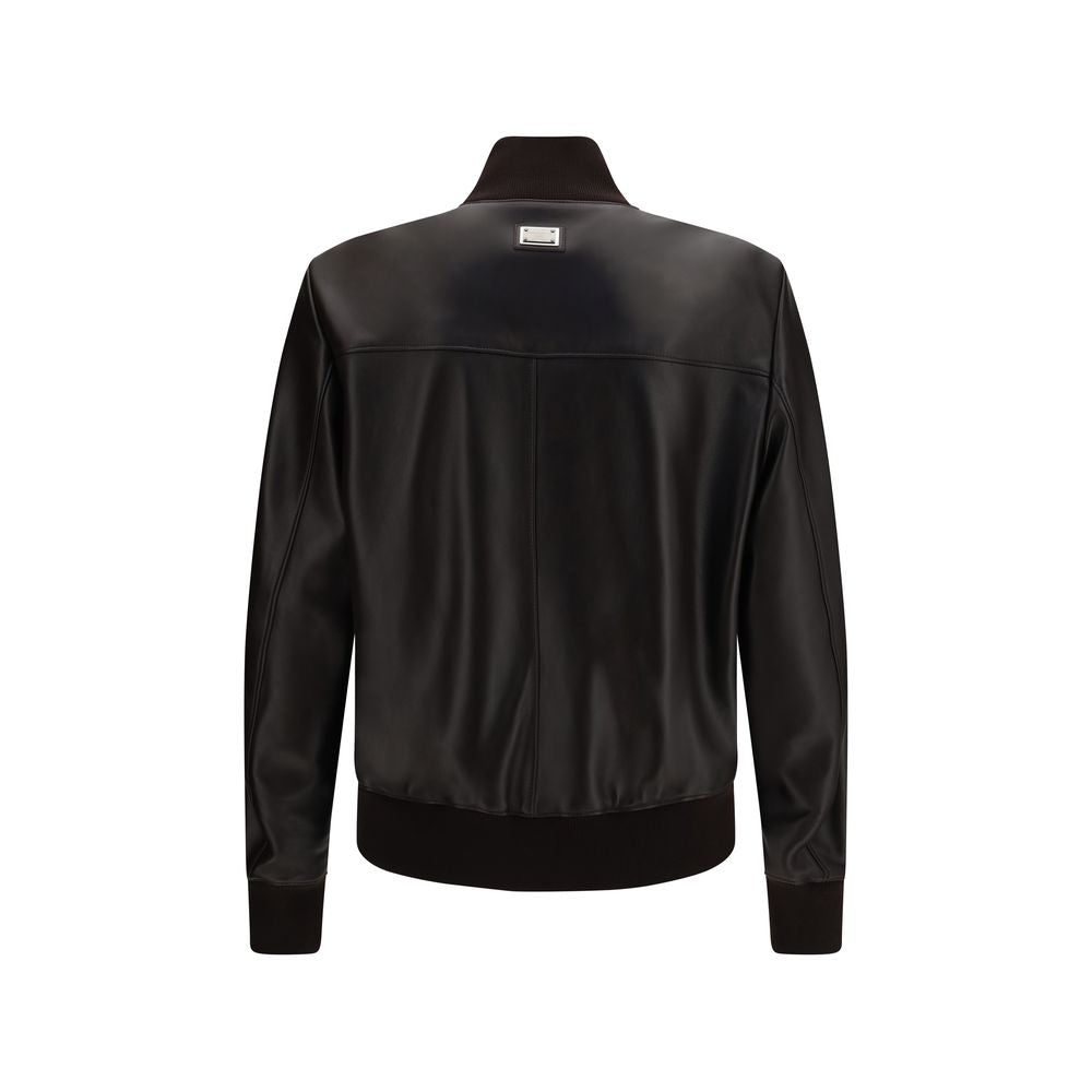 Dolce & Gabbana Geacă Bomber Maro din Piele de Miel