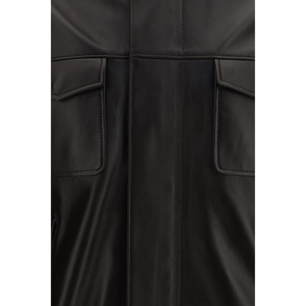 Dolce & Gabbana Geacă Bomber Maro din Piele de Miel