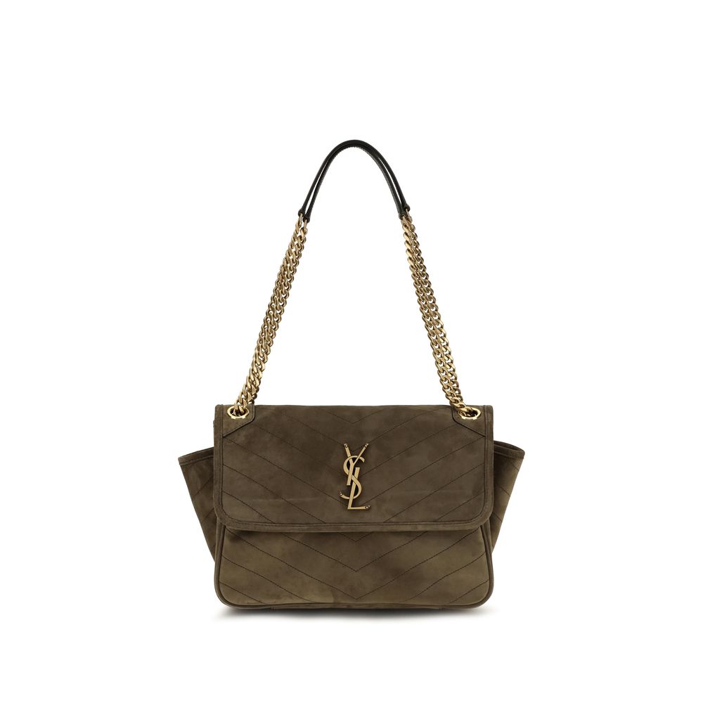 Saint Laurent Geantă de Umăr Bicoloră din Piele Întoarsă