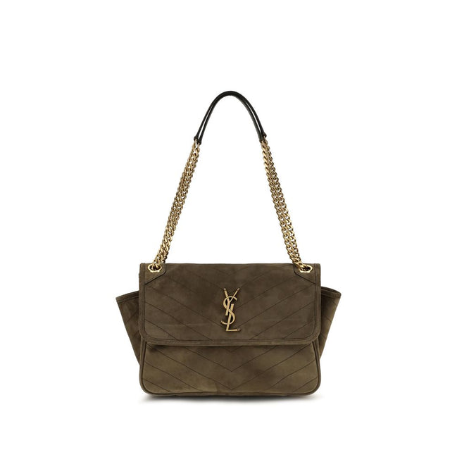 Saint Laurent Geantă de Umăr Bicoloră din Piele Întoarsă