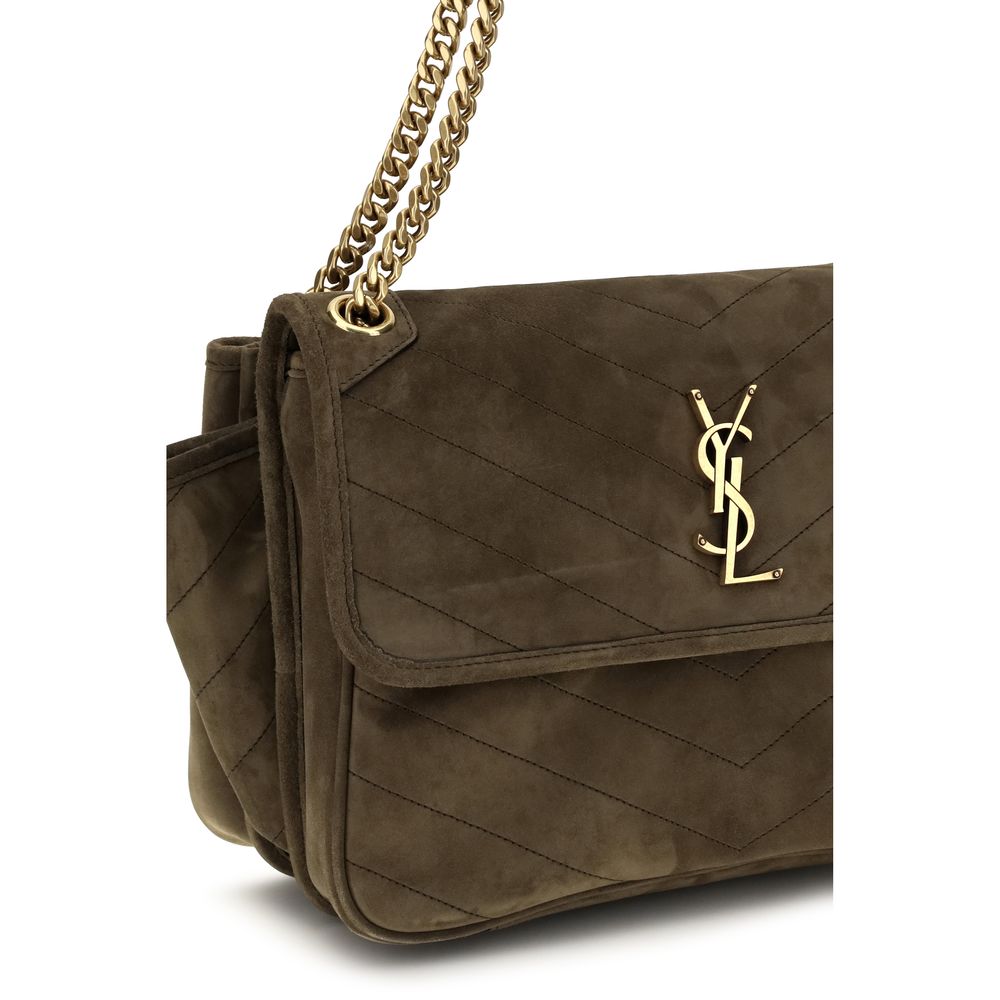 Saint Laurent Geantă de Umăr Bicoloră din Piele Întoarsă
