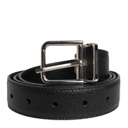 Dolce & Gabbana Black Calf Leather Classic Silver Buckle Belt