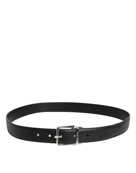 Dolce & Gabbana Black Calf Leather Classic Silver Buckle Belt