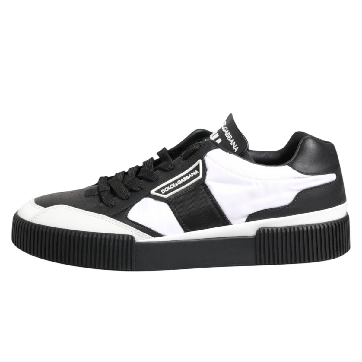 Dolce & Gabbana Pantofi Sport Negri și Albi pentru Bărbați (Model Miami, Talpă Joasă)