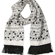 Dolce & Gabbana White Floral Silk Fringed Neck Shawl Scarf